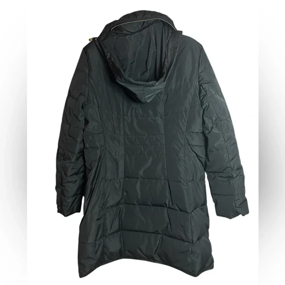 Cole Haan Puffer Coat Down Filled Faux Fur Collar Hidden Hood Blk Sz M Like New - Picture 8 of 15